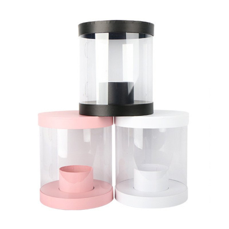 5pcs MOQ Wholesale Round transparent flower packaging box bucket bouquet gift boxes Valentine's Day rose flower arrangement box