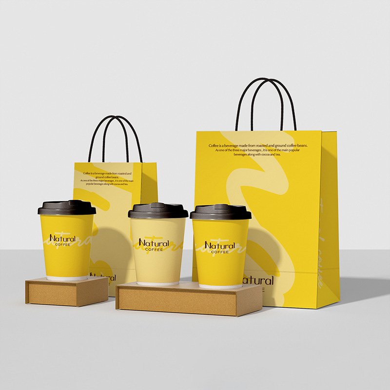 Biodegradable Coffee Cup Bags With Handle Rope Custom Paper Shopping Packaging Bags Flat Bottom Eight-Sided Sealing Bag Pouch