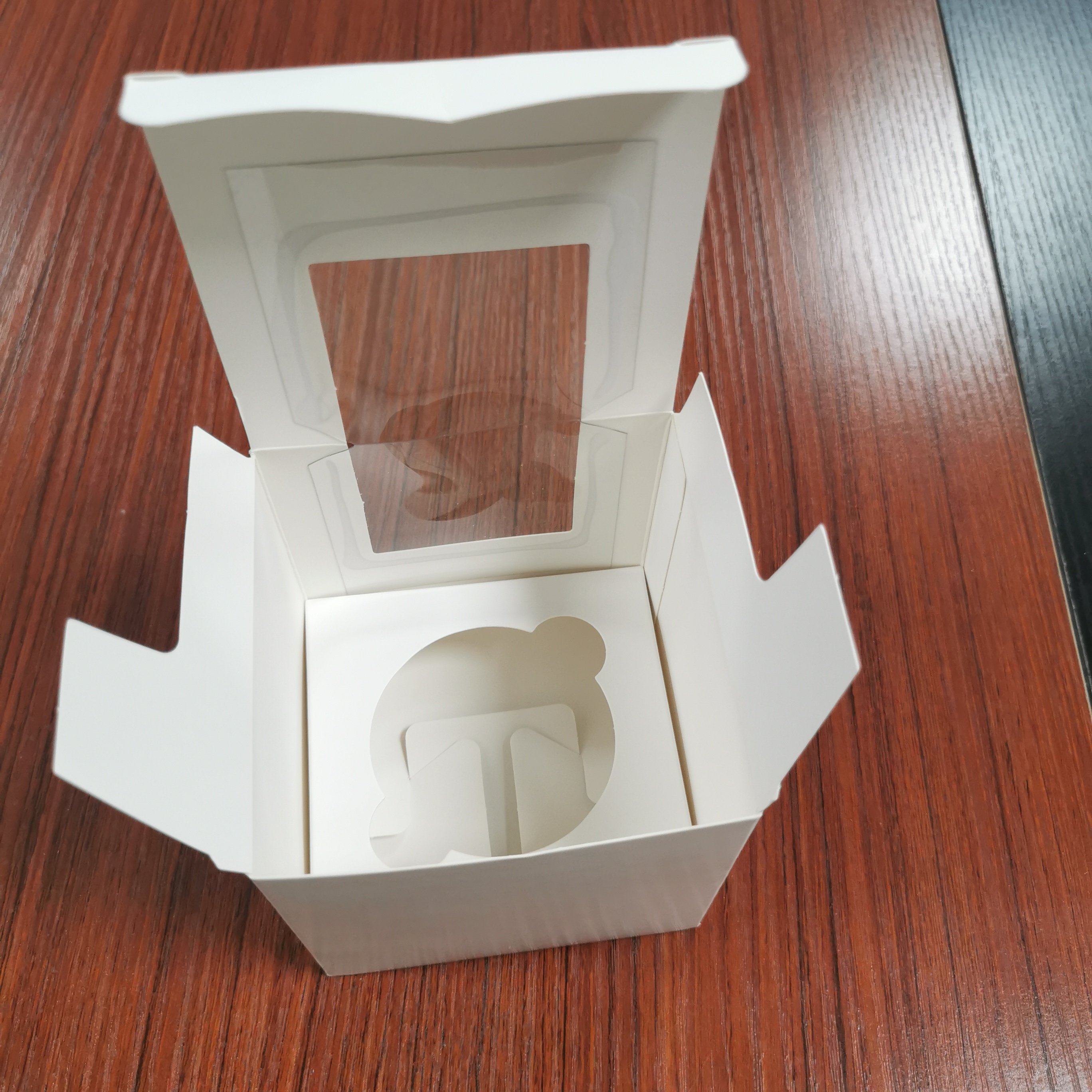 customized cardboard paper single cupcake packaging box with window