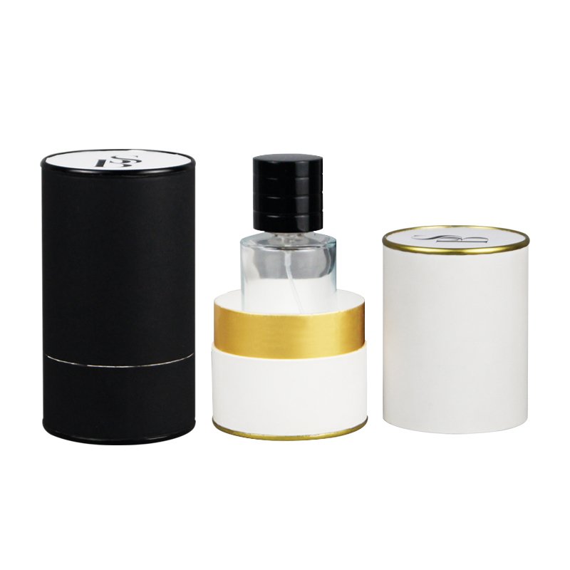 Cosmetic perfume glass bottles 50ml and 100ml customised packaging paper jars biodegradable shockproof paper canisters