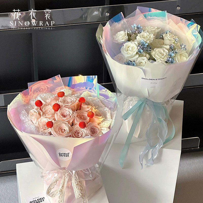 2024 Sinowrap fashion new arrival plastic shinning wrapping paper waterproof rainbow