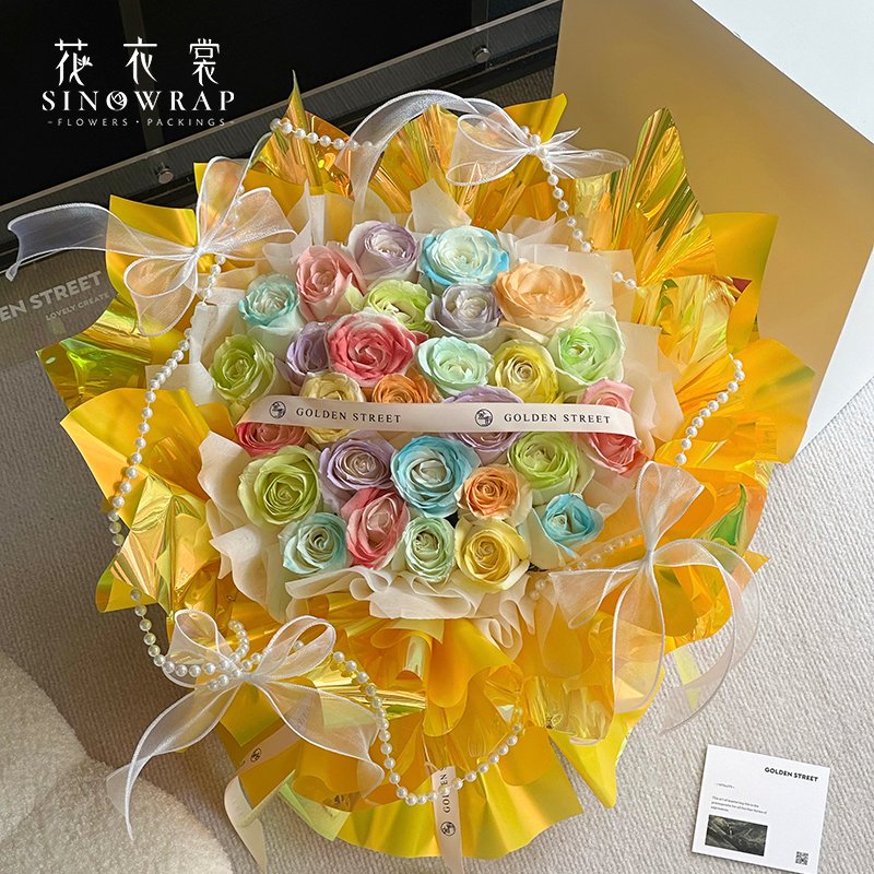2024 Sinowrap fashion new arrival plastic shinning wrapping paper waterproof rainbow