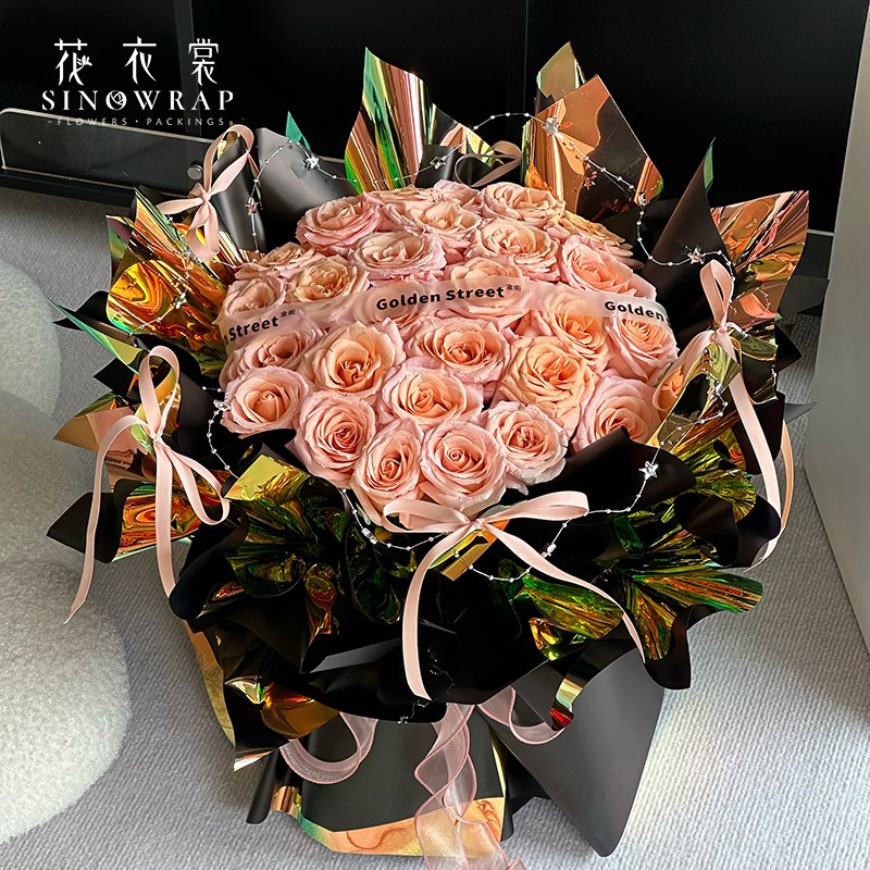 2024 Sinowrap fashion new arrival plastic shinning wrapping paper waterproof rainbow