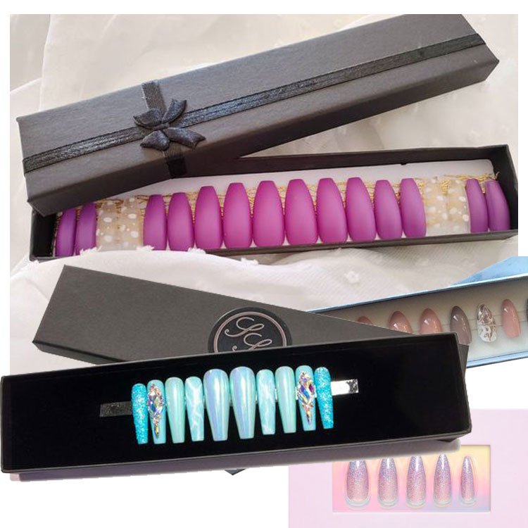Luxury Cosmetic Private Label False Nail Package Polish Boxes Square Orange Pink Blue Custom Press On Nails Box Packaging