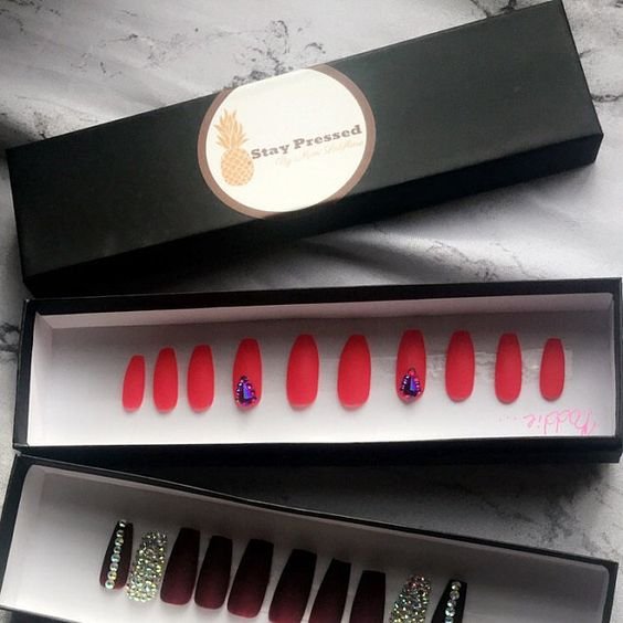Luxury Cosmetic Private Label False Nail Package Polish Boxes Square Orange Pink Blue Custom Press On Nails Box Packaging