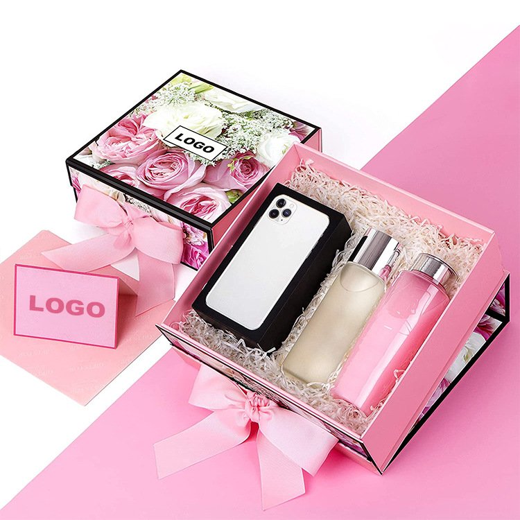 custom logo luxury magnetic folding box gift box with ribbon for skin care product