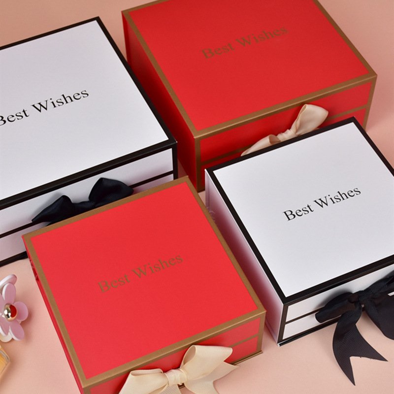 custom logo luxury magnetic folding box gift box with ribbon for skin care product