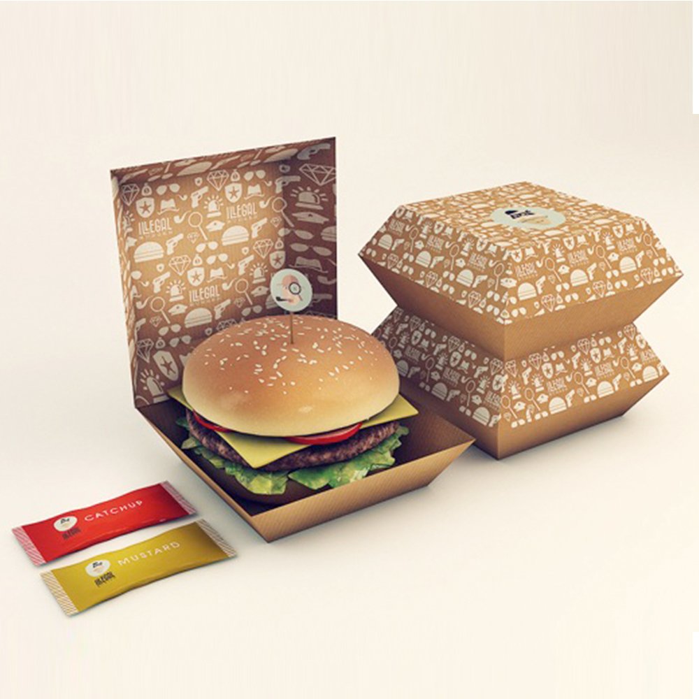 Custom Biodegradable Disposable Takeaway Food Grade Cardboard Hamburger Packaging Paper Burger Box