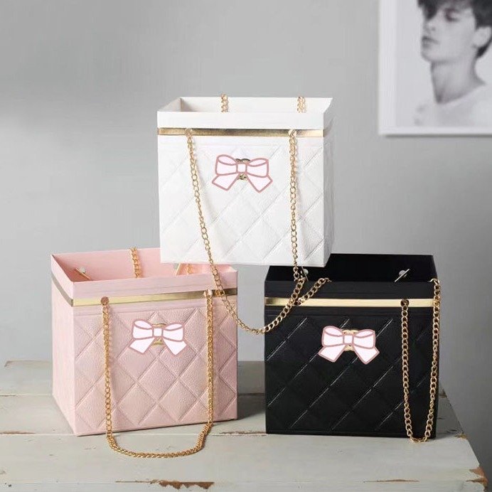 flower bag with metal chain bouquet storage bucket flower bag handbag bouquet packaging basket gift box wedding birthday party