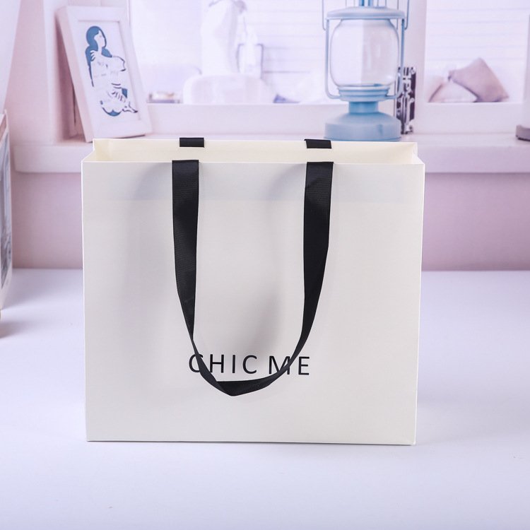 White Cardboard Handmade Clothing Jewelry craft Shopping Paper Bag Luxury Gift Packaging Bags with Ribbon Handles