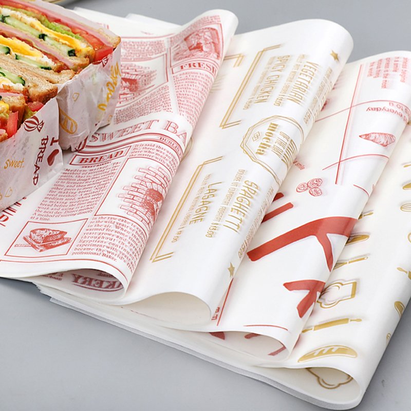 For Food Grade PE Coated Greaseproof Hamburger Packaging Sandwich Wax Paper Custom logo Printing Food Wrapping Paper Sheet