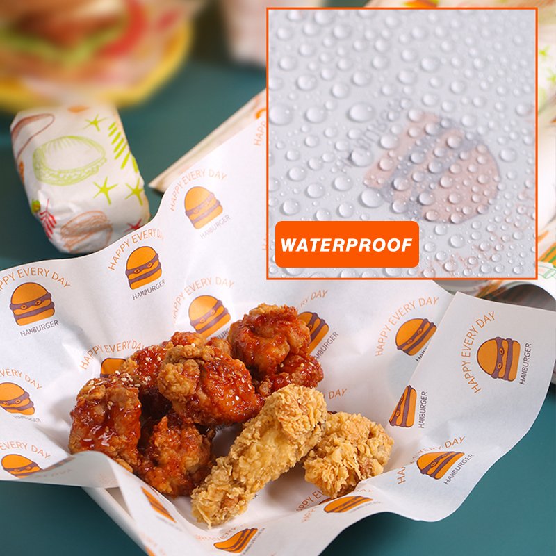 For Food Grade PE Coated Greaseproof Hamburger Packaging Sandwich Wax Paper Custom logo Printing Food Wrapping Paper Sheet