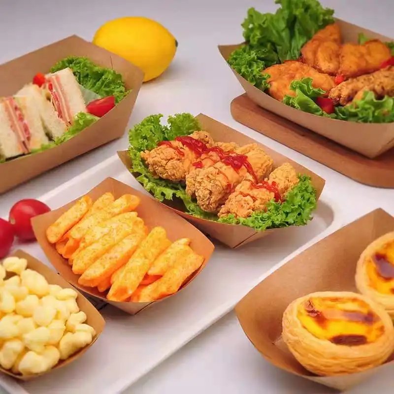 Factory Direct Fast Food Snack Tray Hotdog Packaging Paper Tray For Fried Food