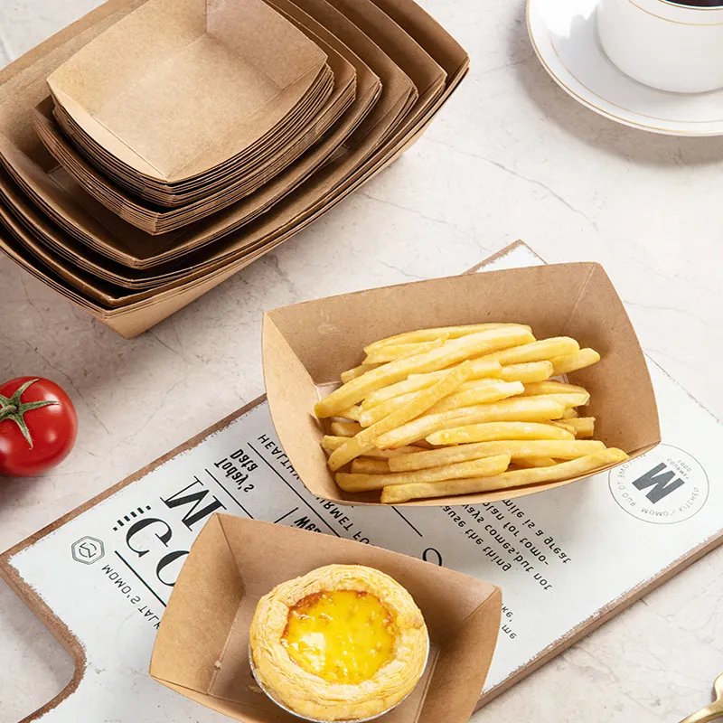 Factory Direct Fast Food Snack Tray Hotdog Packaging Paper Tray For Fried Food