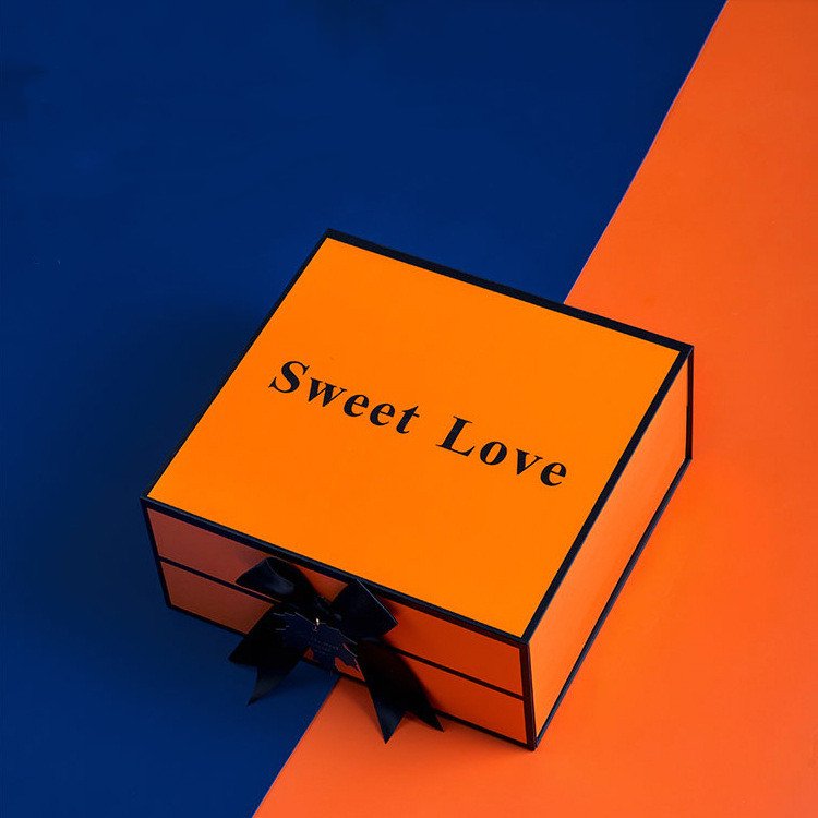 2024 Custom Luxury Paper Package Box Packaging Orange Bow-Knot Small Square Gift Box for Clothing Packaging