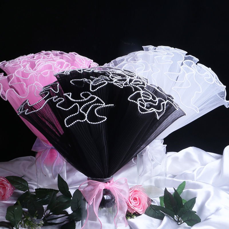 Hot selling frilly bouquet packaging mesh fixed mesh Waterproof diy bouquet with pearl gauze