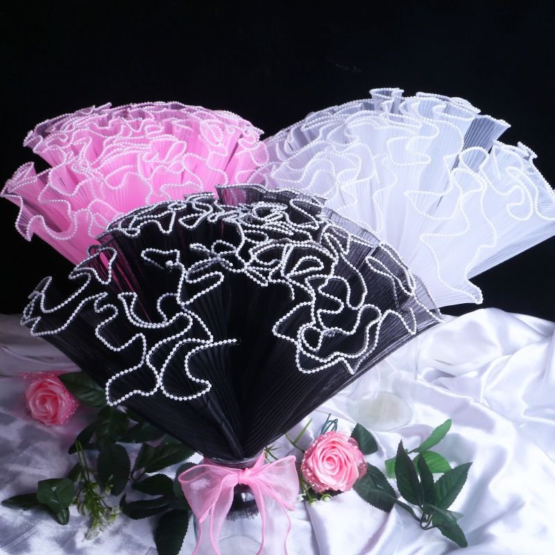 Hot selling frilly bouquet packaging mesh fixed mesh Waterproof diy bouquet with pearl gauze