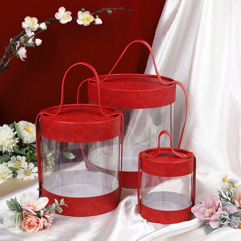 PVC Round transparent carrying box Green cEmpty box snacks hug bucket packaging flower gift box