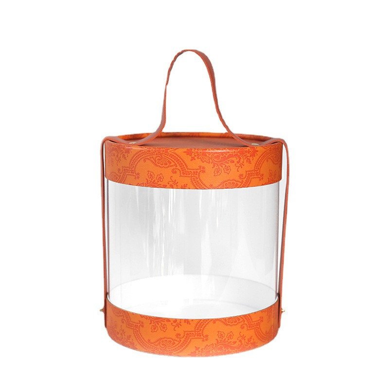 PVC Round transparent carrying box Green cEmpty box snacks hug bucket packaging flower gift box