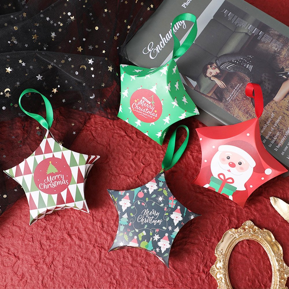 Cartoon Merry Christmas Star Paper Candy Treat Sweet Packaging Box for Happy Xmas Decoration Hanging Ornament Gift Box