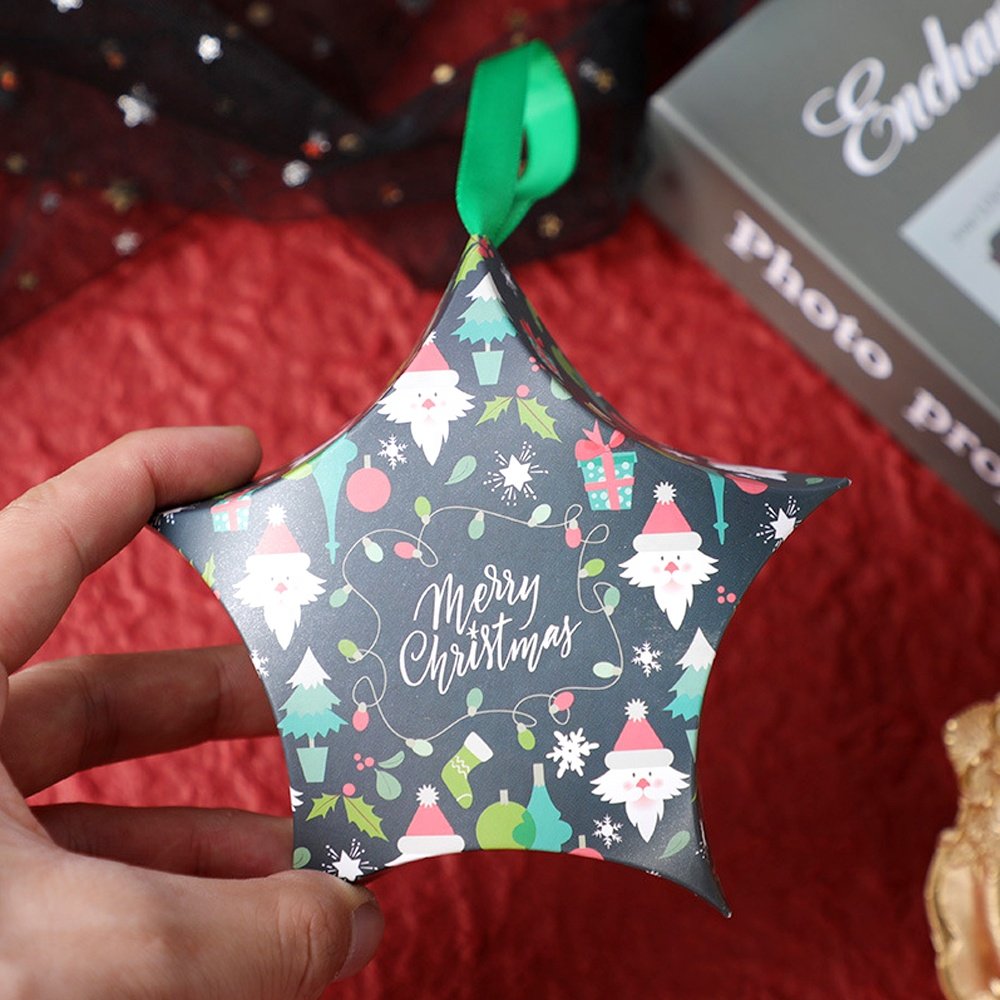 Cartoon Merry Christmas Star Paper Candy Treat Sweet Packaging Box for Happy Xmas Decoration Hanging Ornament Gift Box