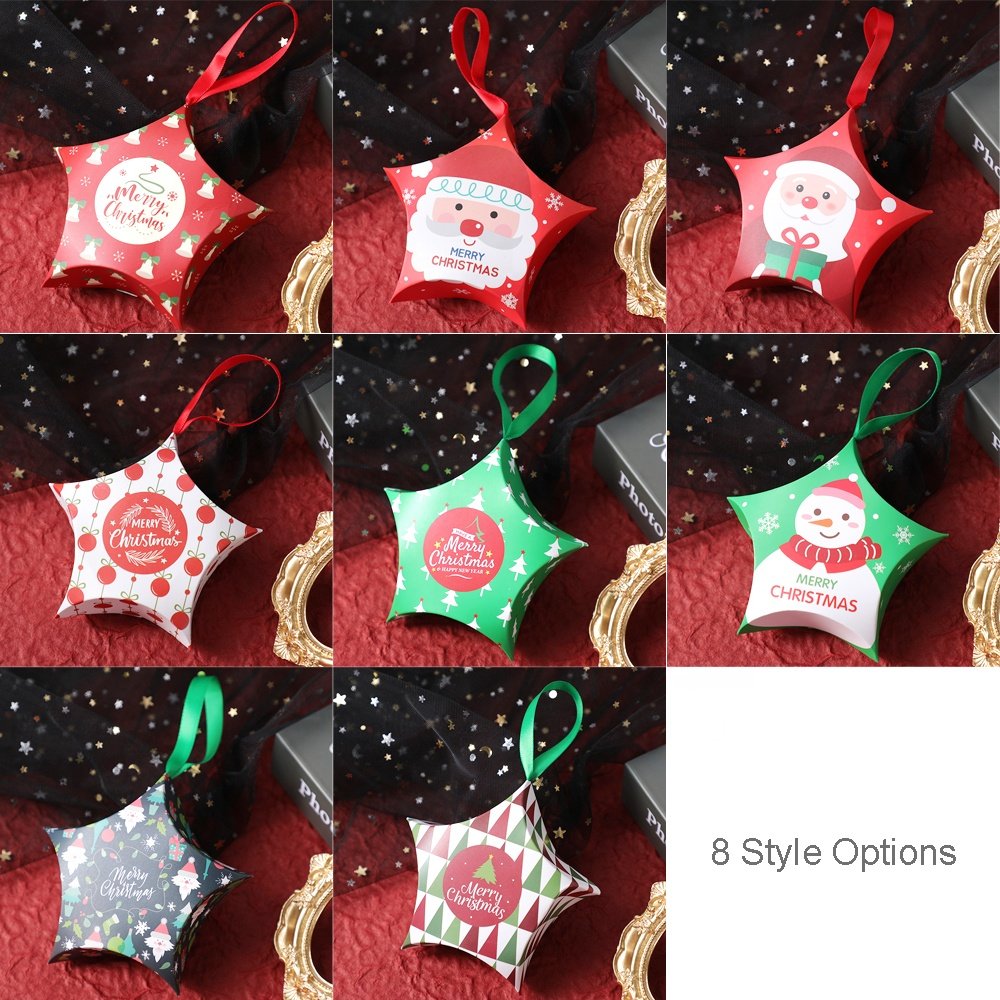 Cartoon Merry Christmas Star Paper Candy Treat Sweet Packaging Box for Happy Xmas Decoration Hanging Ornament Gift Box