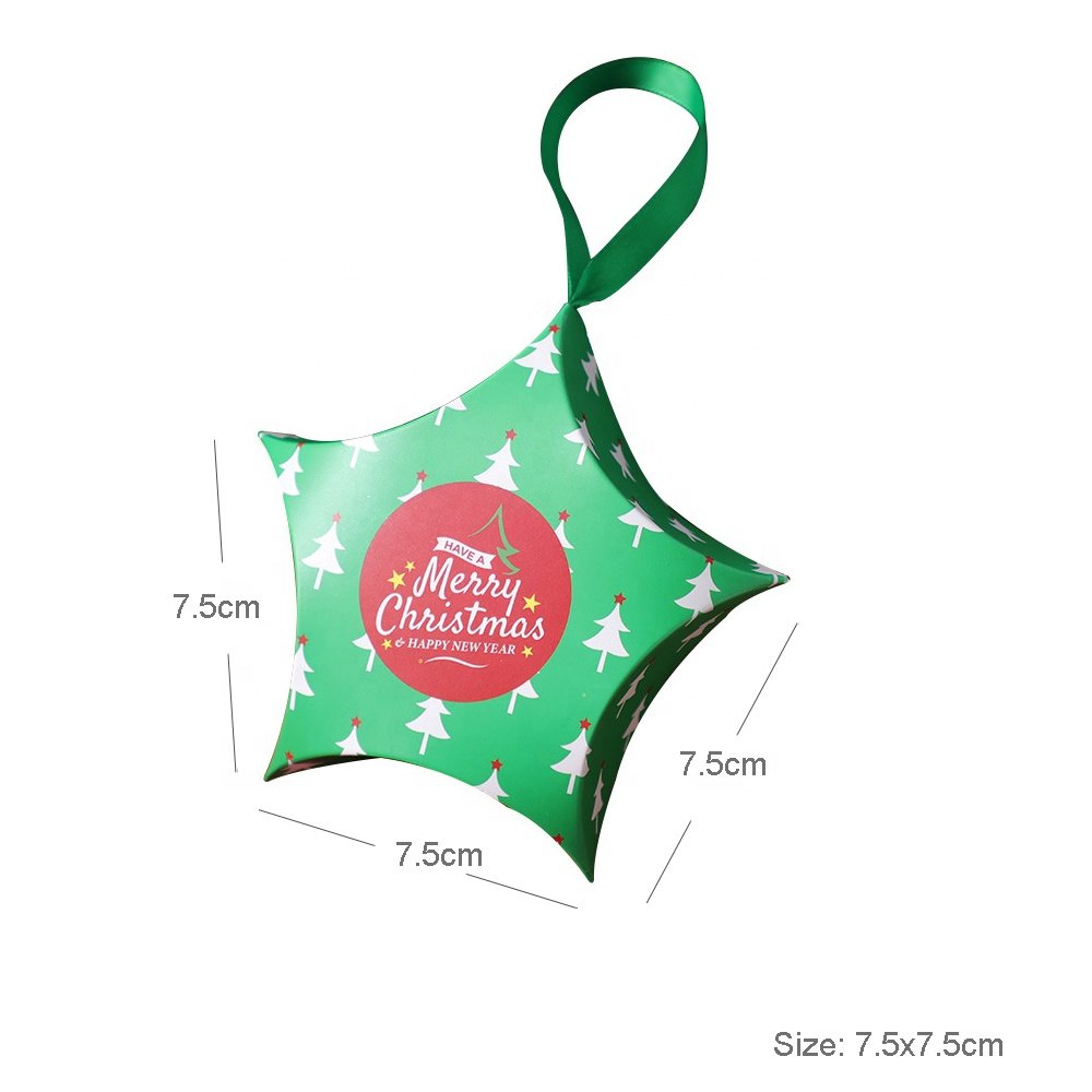 Cartoon Merry Christmas Star Paper Candy Treat Sweet Packaging Box for Happy Xmas Decoration Hanging Ornament Gift Box