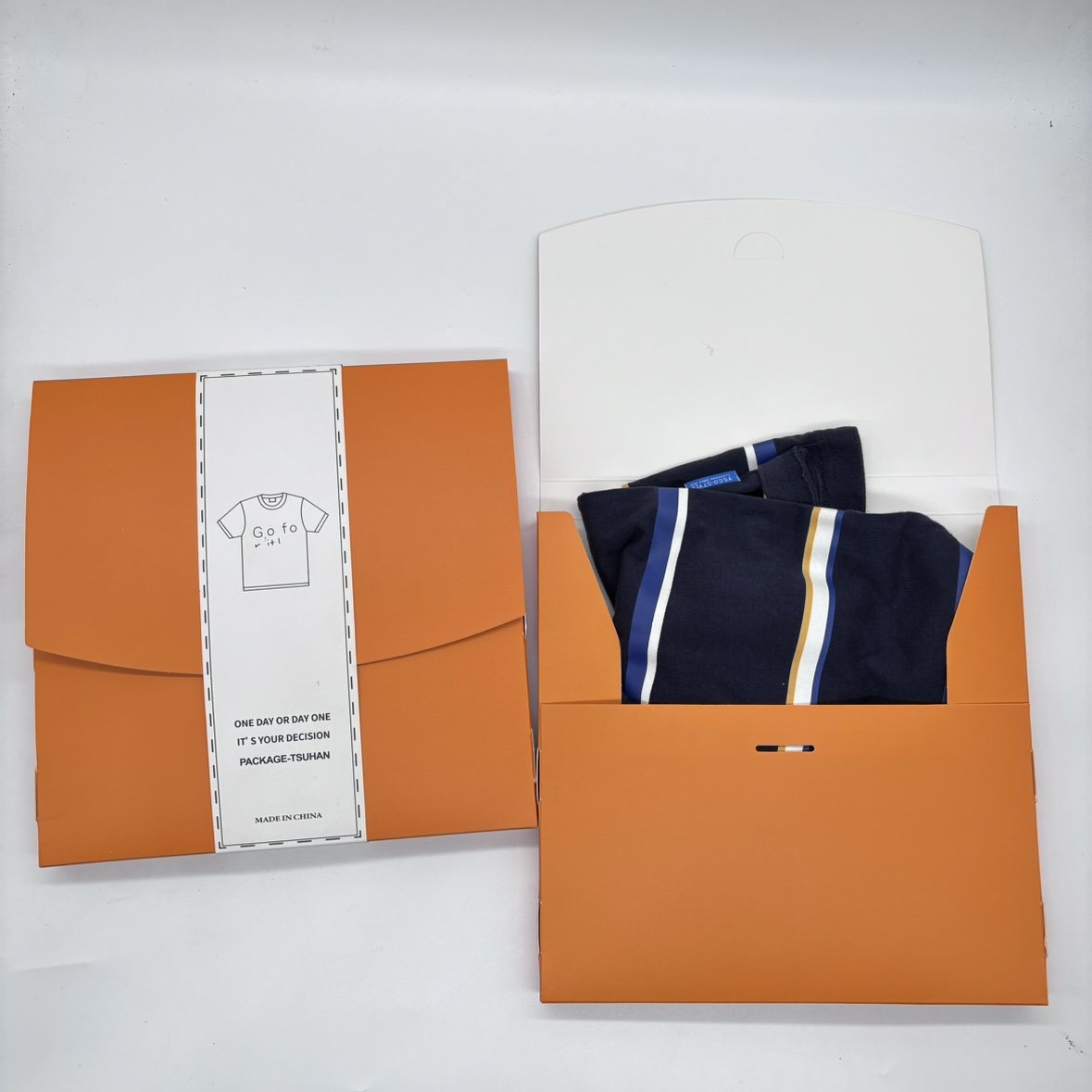 Custom LOGO Biodegradable Kraft Paper T-Shirt Packaging Box Clothing Packaging Paper Box Brown Orange