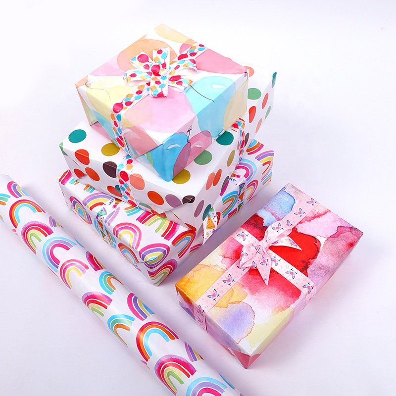 Hot selling Rainbow Wrap Paper Sheets Packaging Roll Custom LWC Wrapping Paper Set
