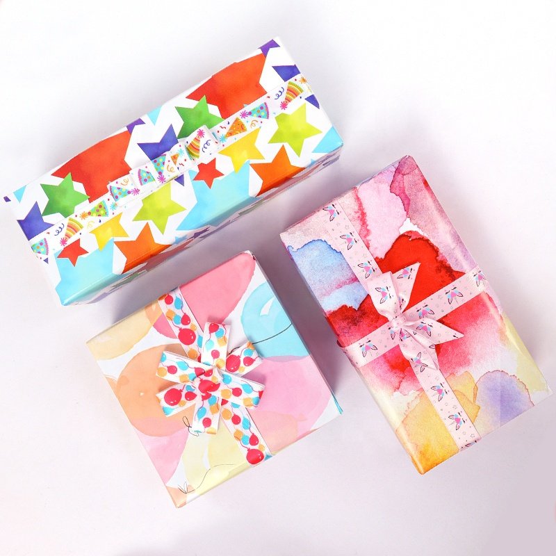 Hot selling Rainbow Wrap Paper Sheets Packaging Roll Custom LWC Wrapping Paper Set