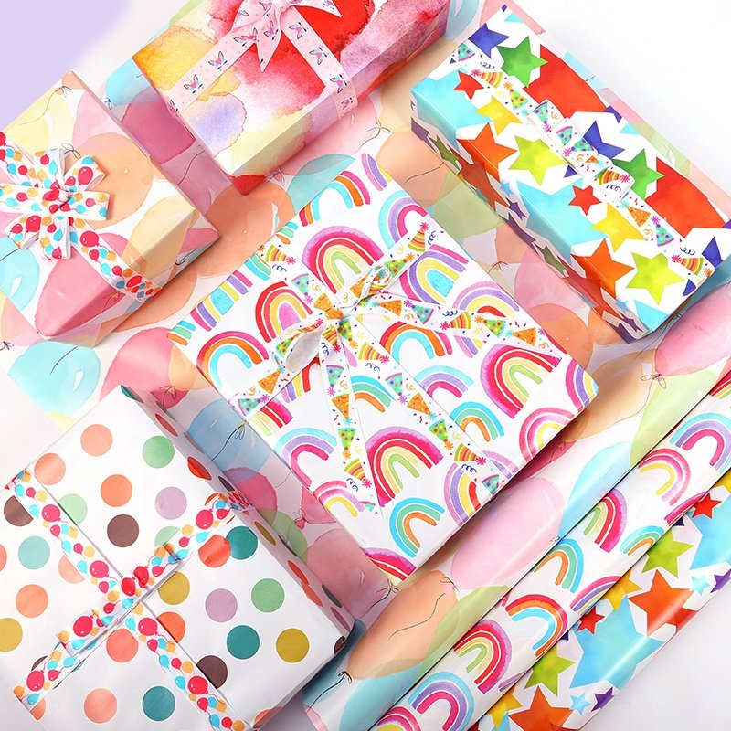 Hot selling Rainbow Wrap Paper Sheets Packaging Roll Custom LWC Wrapping Paper Set