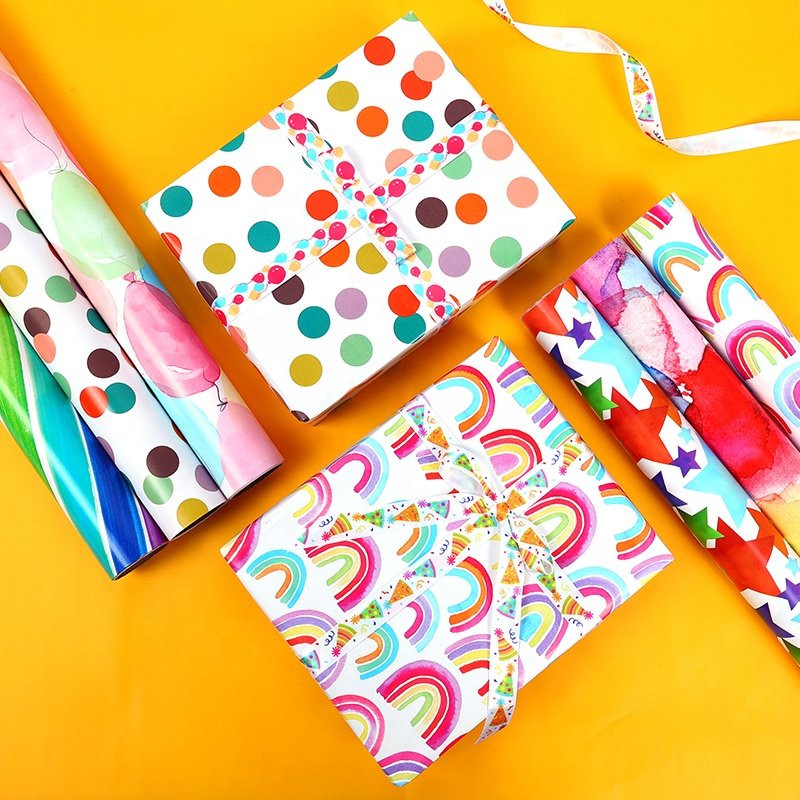 Hot selling Rainbow Wrap Paper Sheets Packaging Roll Custom LWC Wrapping Paper Set