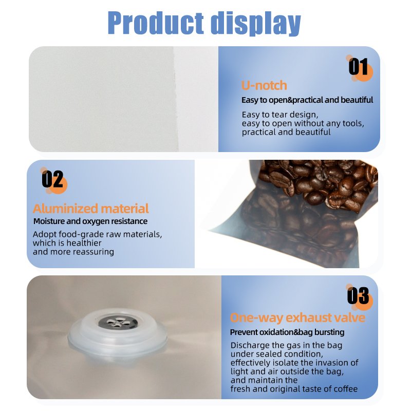 Customized Sealable Flat Bottom Smell Proof Laminating Portable Stand Up Sealed Kraft Paper Coffee Pouches