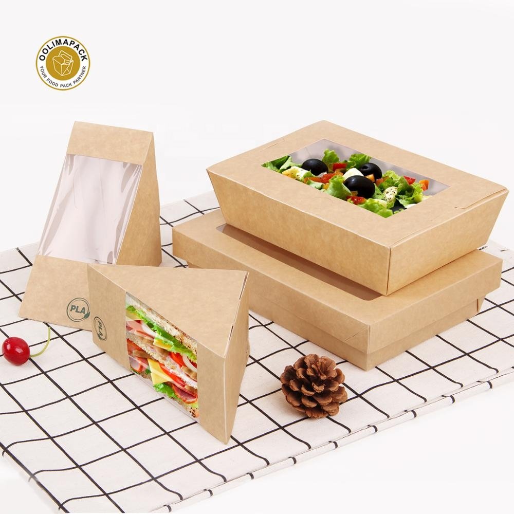 Fast food for takeaway kraft PLA coated Biodegradable material 300 gsm paper box packaging