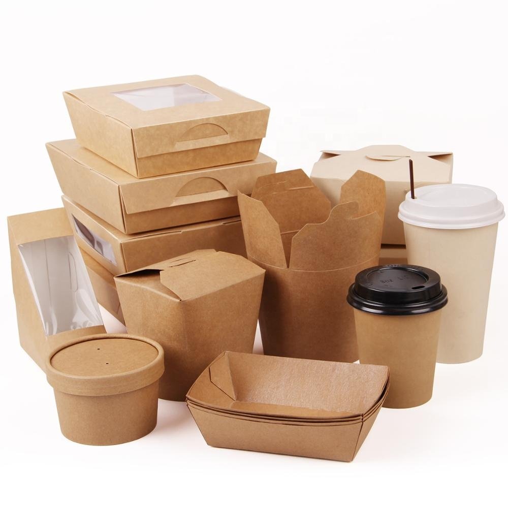 Fast food for takeaway kraft PLA coated Biodegradable material 300 gsm paper box packaging