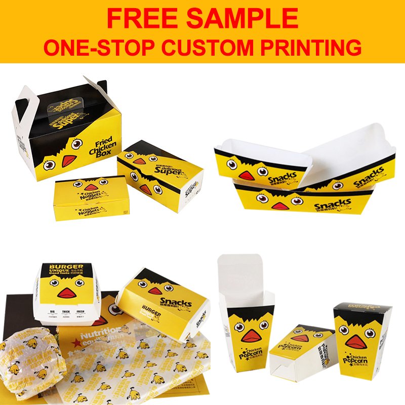 Custom Disposable Roast Chicken Burger Fries Packaging Fast Food Paper Box Takeaway Korean Fried Chicken Nugget Packaging Boxes