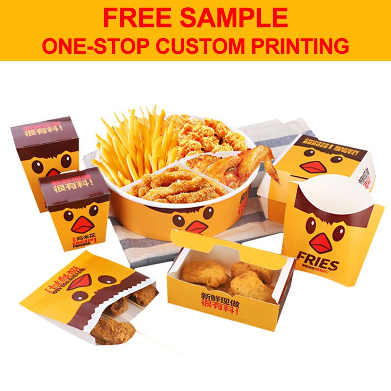 Custom Disposable Roast Chicken Burger Fries Packaging Fast Food Paper Box Takeaway Korean Fried Chicken Nugget Packaging Boxes