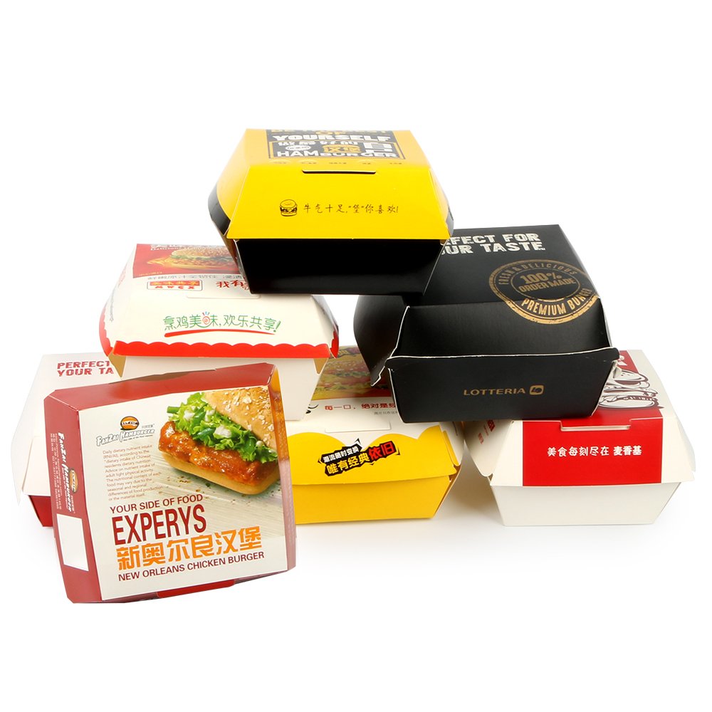 Factory Wholesale Disposable Food Grade Cardboard Hamburger Customized Size Printing Kraft Paper Burger Packaging Box
