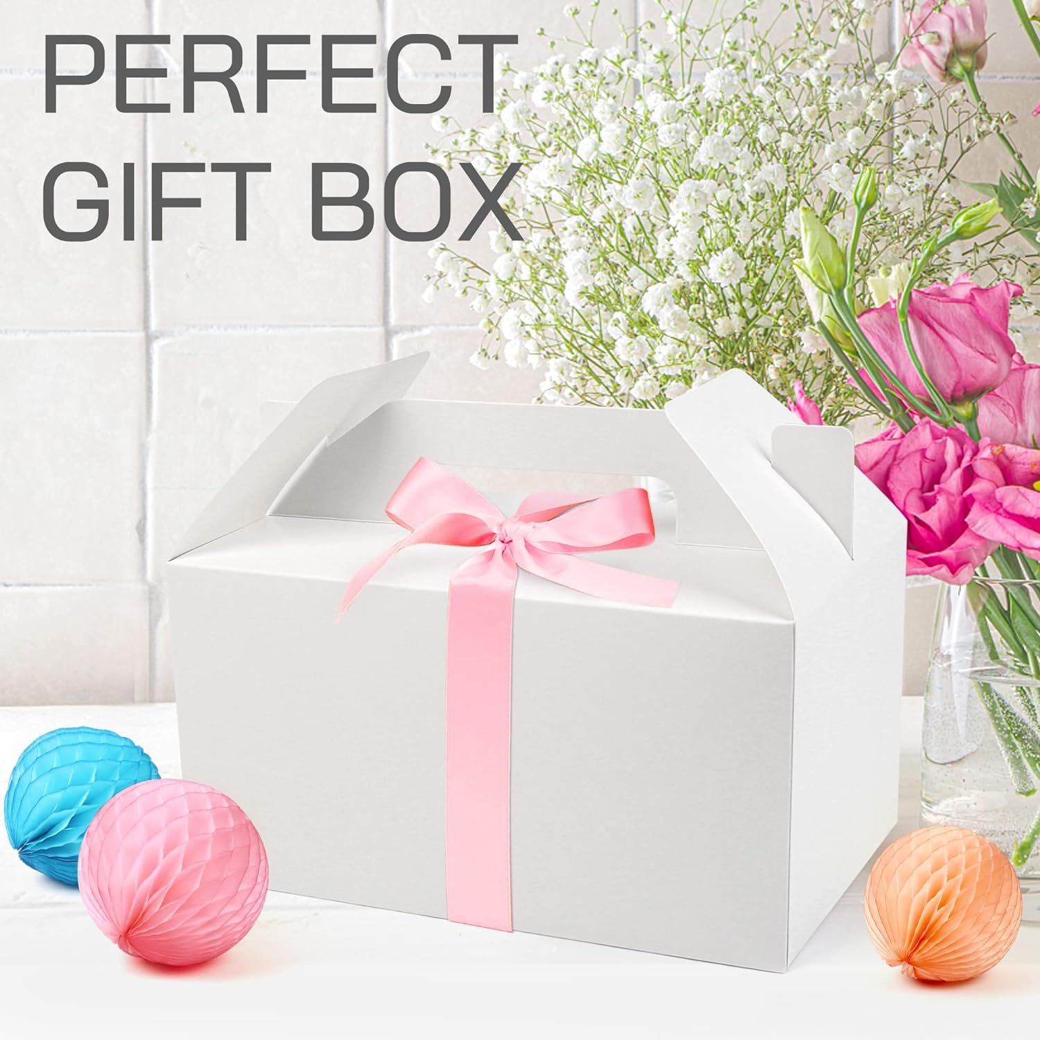 White Free diy Craft gift gifting Cake food Gable packaging kid birthday wedding Candy portable paper Handle box