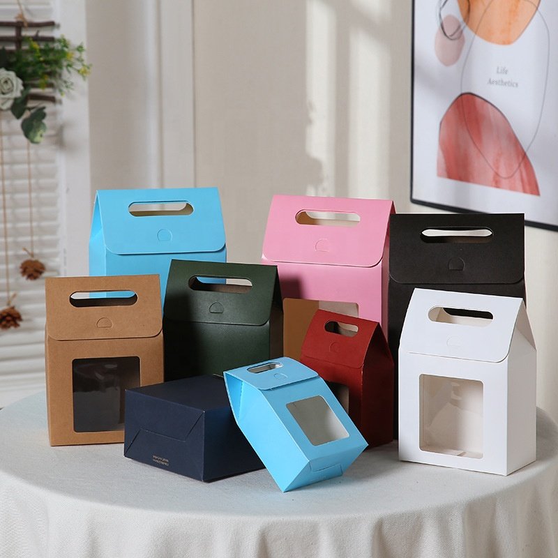 Clear PVC Transparent Window Gift Box With Handle For Sweet Handmade Cookie Food Gifts Packaging Boxes