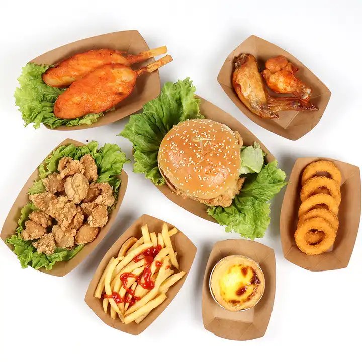 Eco-Friendly Custom Kraft Paper Boat Trays Disposable Takeaway Packaging for Food