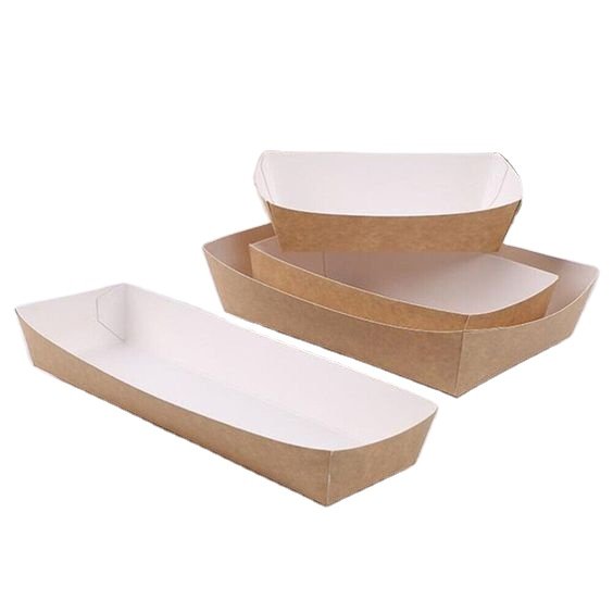 Eco-Friendly Custom Kraft Paper Boat Trays Disposable Takeaway Packaging for Food