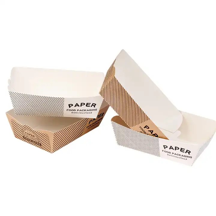 Eco-Friendly Custom Kraft Paper Boat Trays Disposable Takeaway Packaging for Food