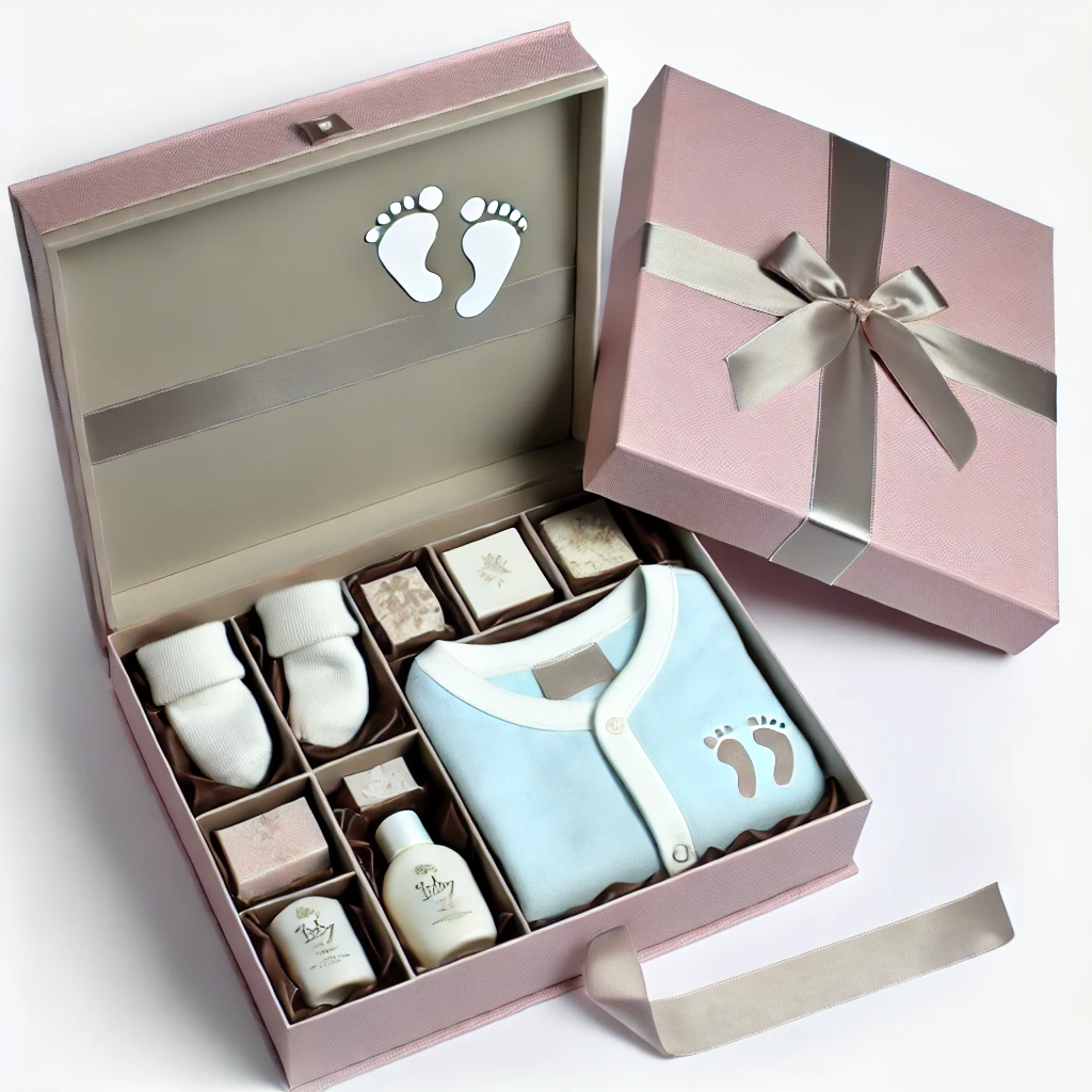Biodegradable personalized baby skincare set baby shower decoration memory keepsake box baby newborn clothes packaging paper box