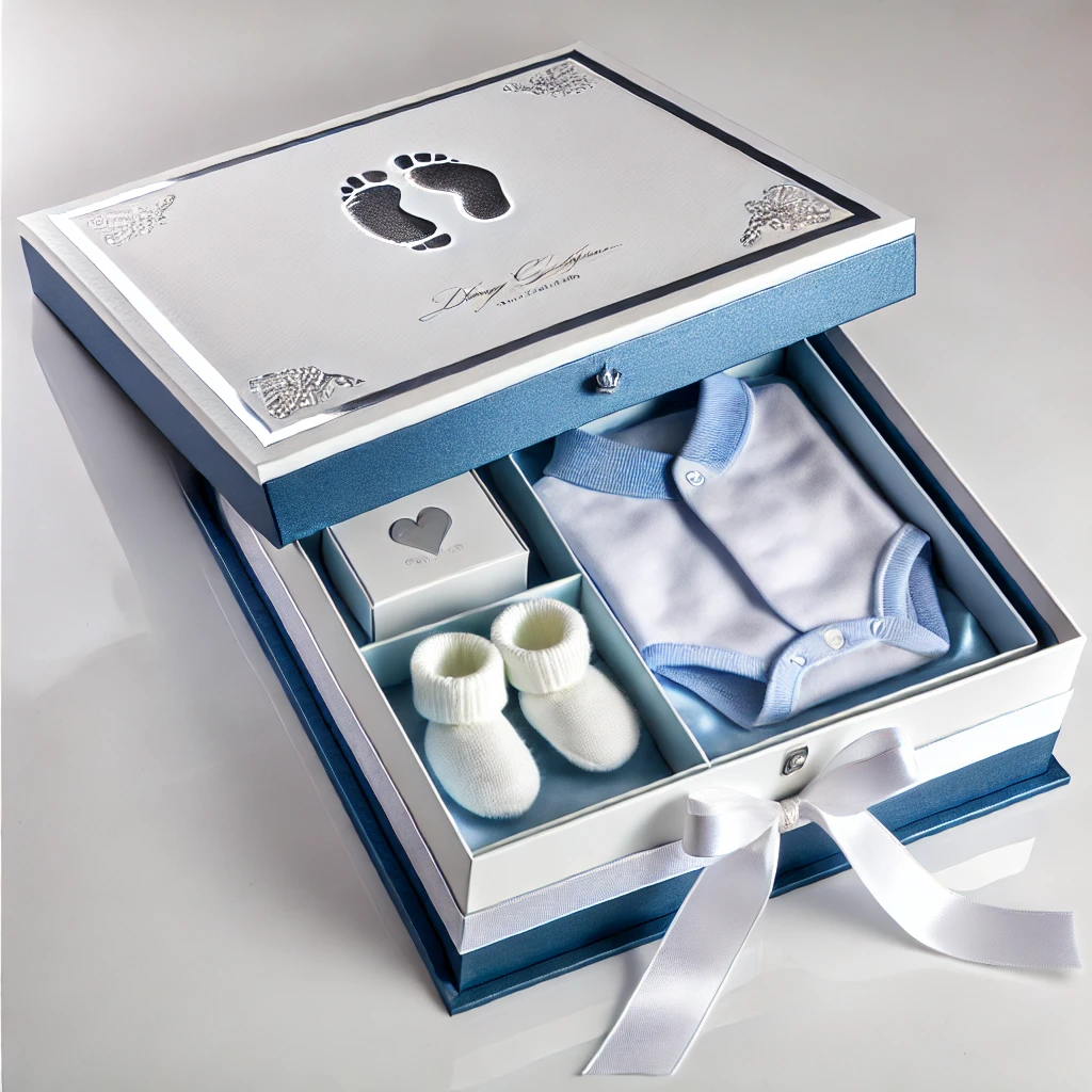 Biodegradable personalized baby skincare set baby shower decoration memory keepsake box baby newborn clothes packaging paper box