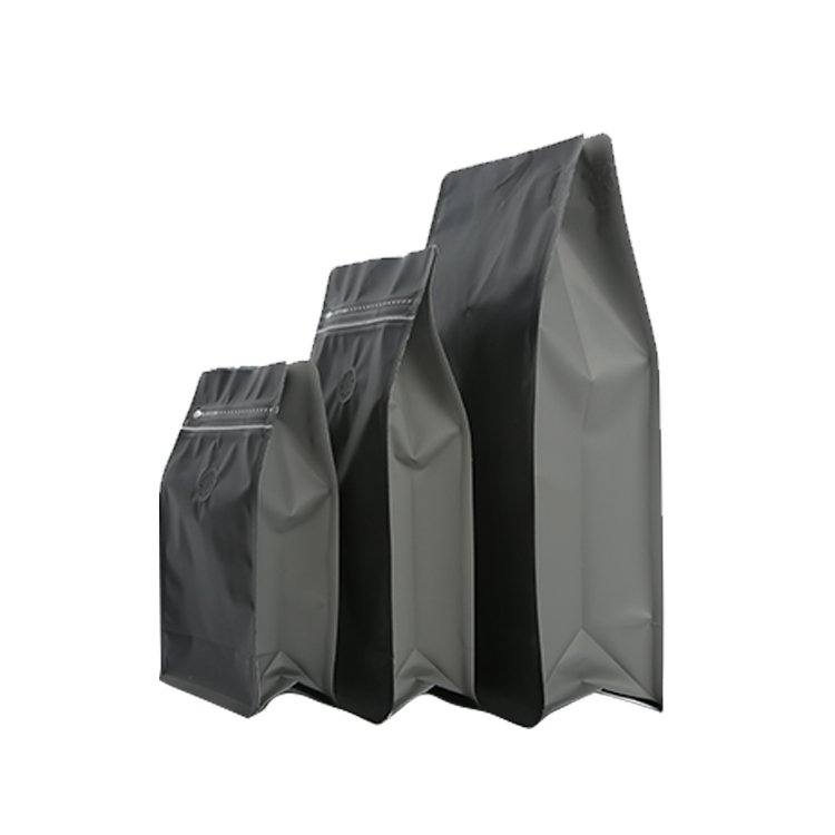 Food Grade Coffee Pouch Custom Flexible Packaging Flat Square Bottom 1kg Reusable Aluminum Foil Matt Black Coffee Bag