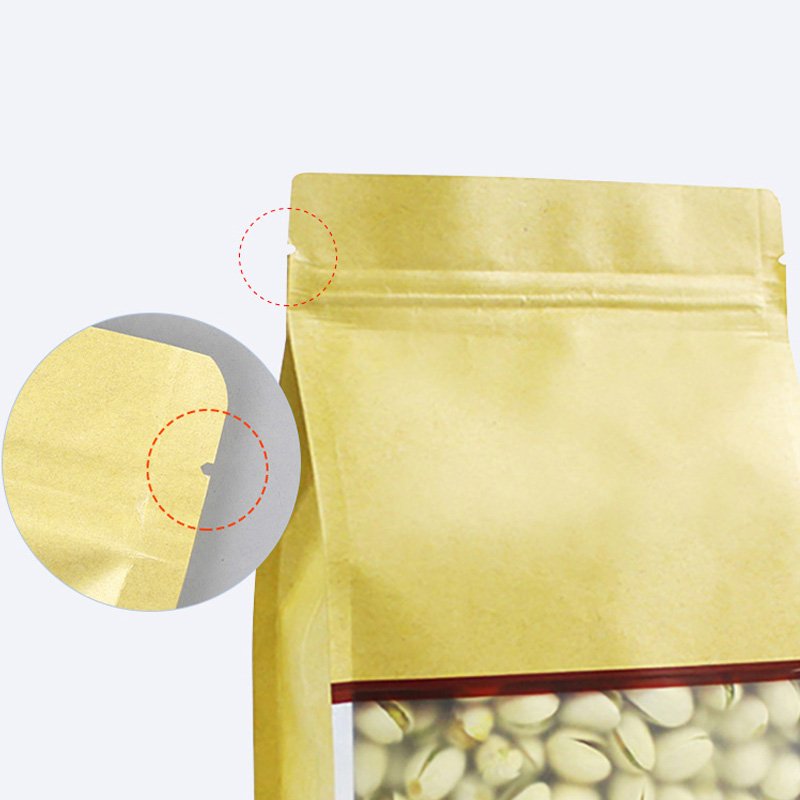 Custom Printed Packaging for Coffee for Tea Resealable Doypack Zipper Stand Up Pouch Brown Kraft Paper Bags With Clear Window