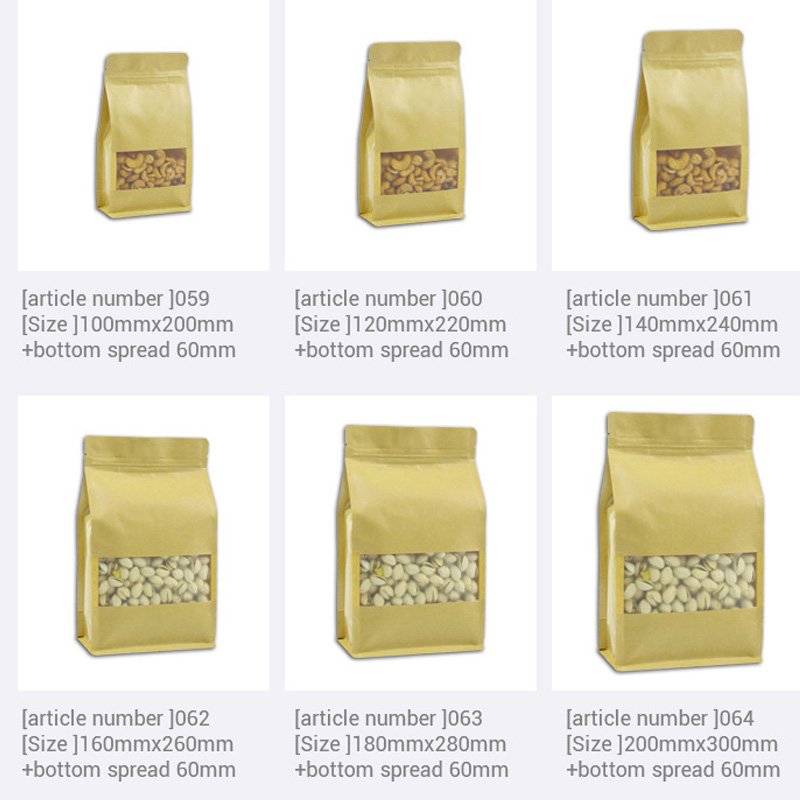 Custom Printed Packaging for Coffee for Tea Resealable Doypack Zipper Stand Up Pouch Brown Kraft Paper Bags With Clear Window