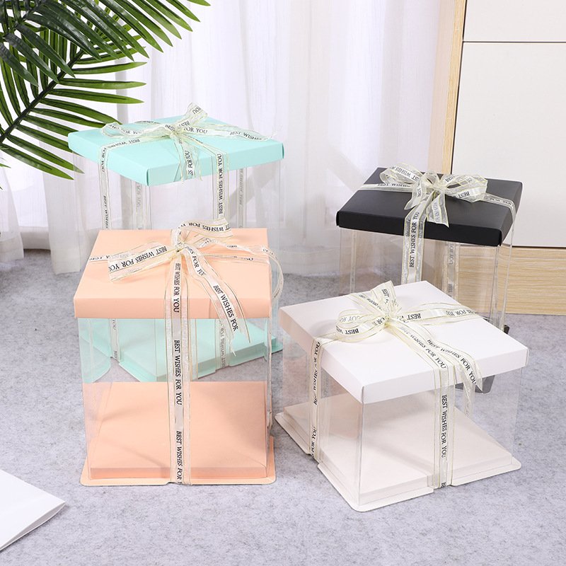 wholesale high quality 8 inch 12inch double deck plastic cake box