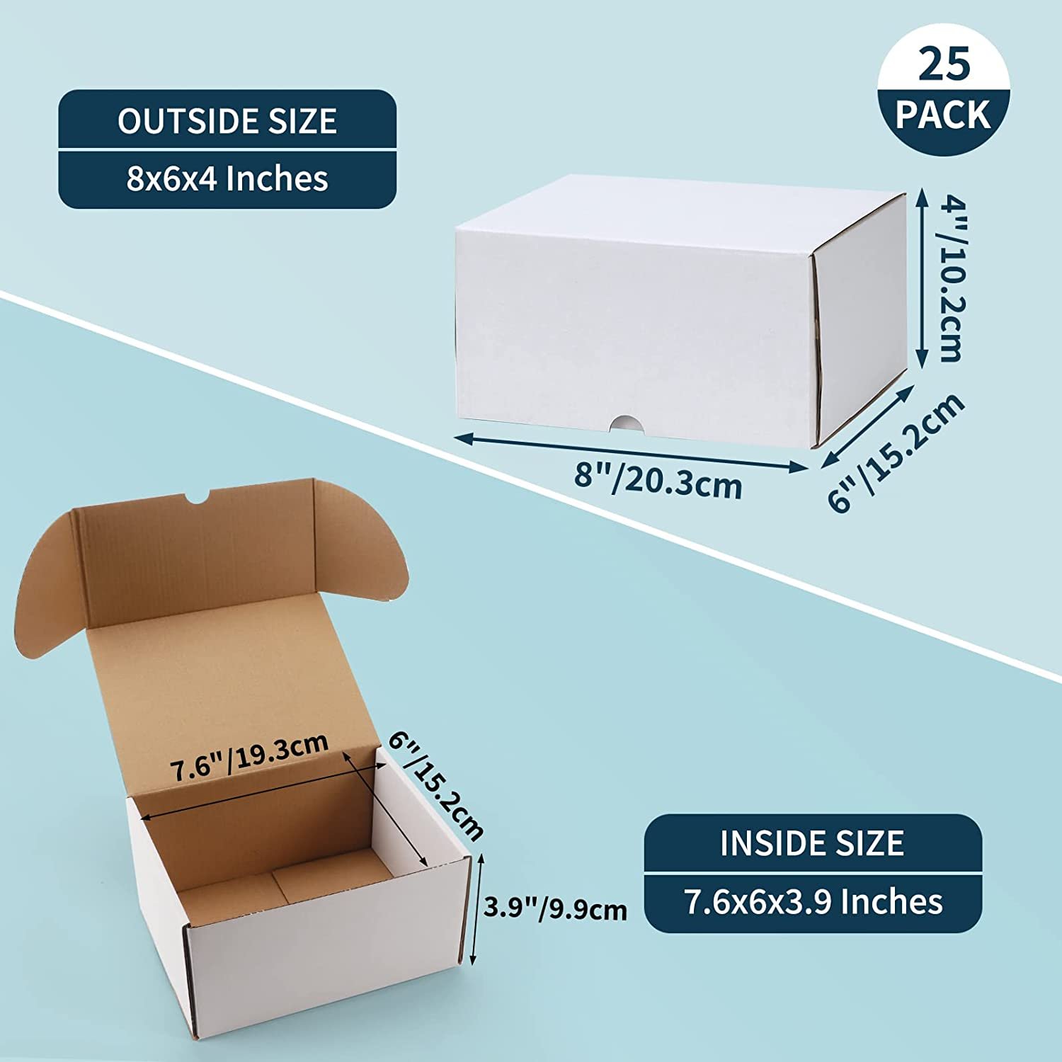 Custom Logo 8x6x4 White Corrugated Cardboard Boxes Mailing Packing 25 Pack Lower Moq Small Shipping Boxes For Small Business